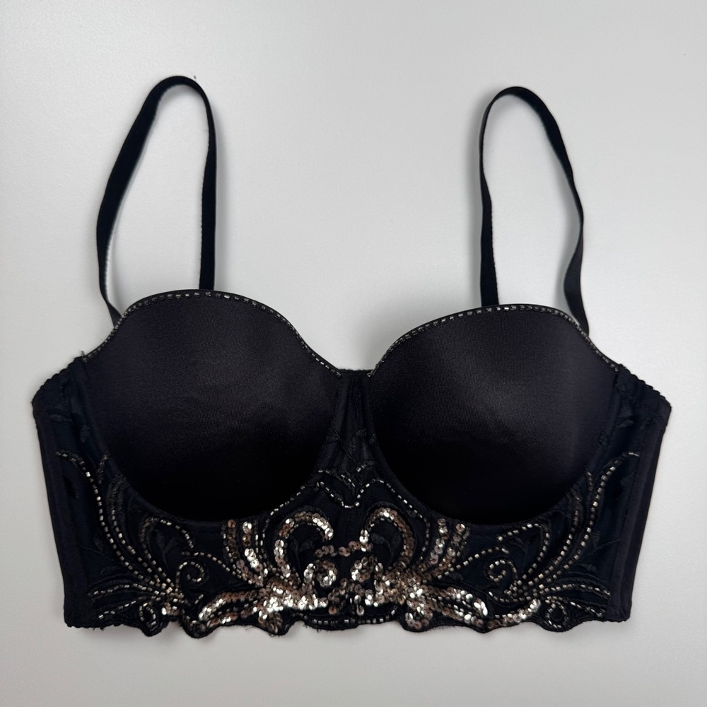 Bebe Black Gold Sequin Corset Bustier Top Size Medium Goth Grunge Festival Y2K